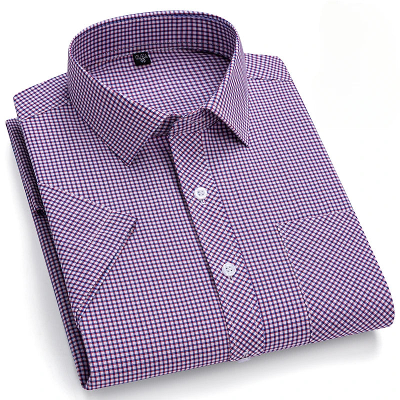 New in Shirt Over Size 100% Cotton Thin Summer Short Sleeve Shirts for Men Slim Fit Plain Shirt Plaid Soft Korean Popular Clothe