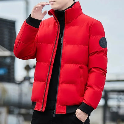 New  Men's Casual Cotton-padded Coat Winter Warm Thickened Solid Color Jacket Stand Collar Trendy Korean Style Fit Padded Jacket