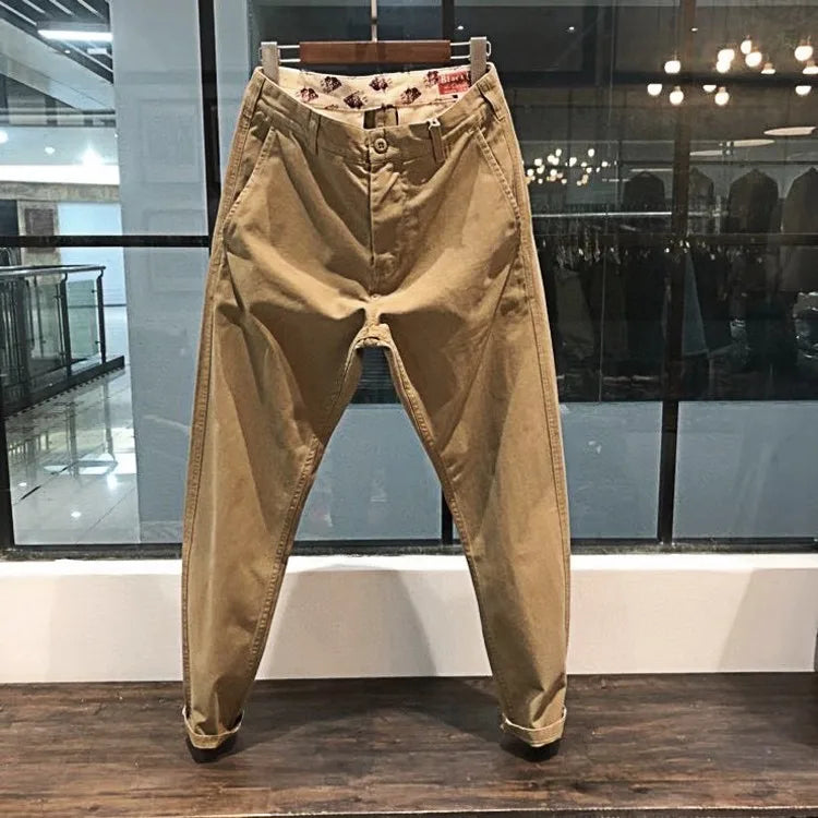 Heavyweight Canvas Thick Pure Cotton Work Trousers Black  Loose Micro Cone Straight Leg Spring Autumn Basic  Color Ca...