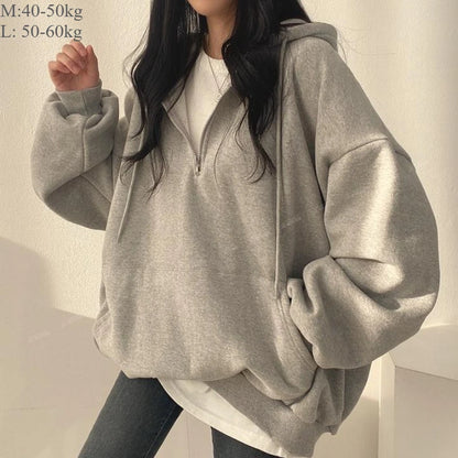 Y2K Korean Hoodie Women Harajuku Casual Hooded Coats Lantern Long Sleeve Pocket Pullover Sweatshirt