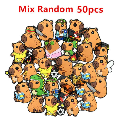 14-100Pcs Capibara Shoe Charms Cute Clog Sandal Garden Shoes Charms Ornaments Accessories Decorations for Kids Party Gifts