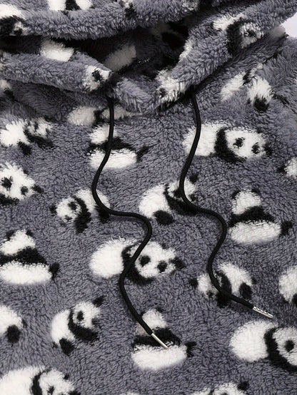 Lady Aztec Panda printed ultra-fine Austrian fleece hooded fashion sweater