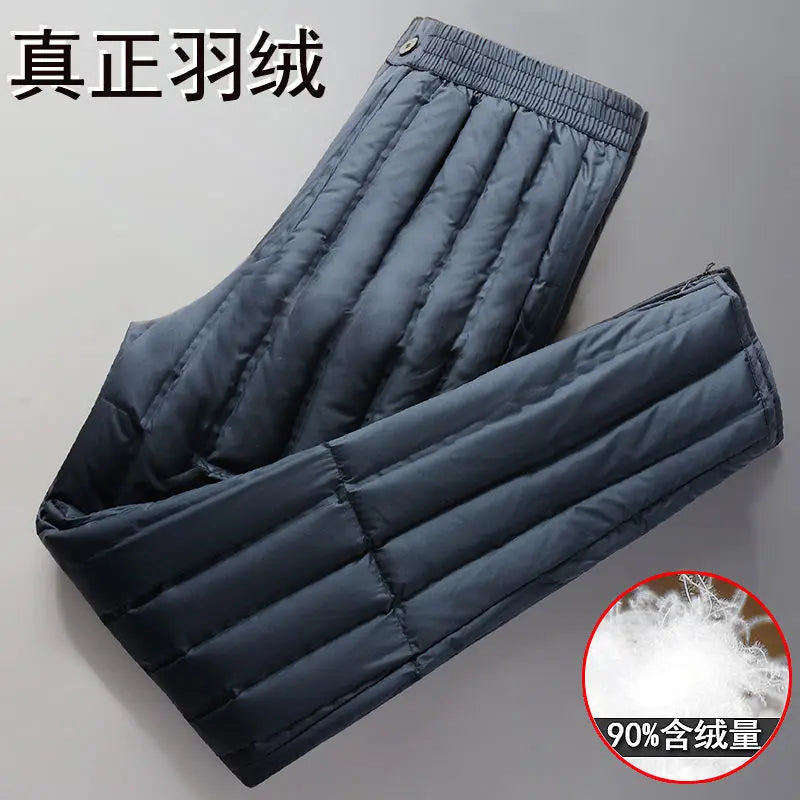 Men's Down Pants Lightweight Warm Inner Lining Deep Crotch High Waist Fitting White Duck Down Middle-aged Elderly Down Pants
