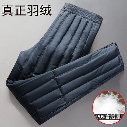 Men's Down Pants Lightweight Warm Inner Lining Deep Crotch High Waist Fitting White Duck Down Middle-aged Elderly Down Pants