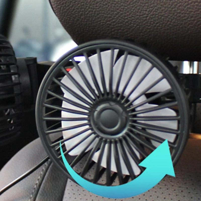 Dual Head USB Car Fan 360° Rotatable Portable Electric Air Conditioner Seat Fan 3 Speed for Home Office Driving