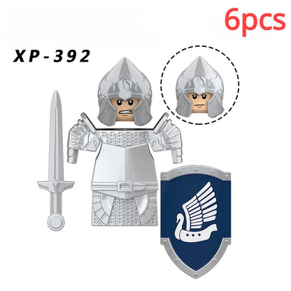KT1051 Gondor Medieval Knight Building Blocks Figures Lancer Archer Soldier Minifigures With Helmet DIY Bricks Toys For Gift