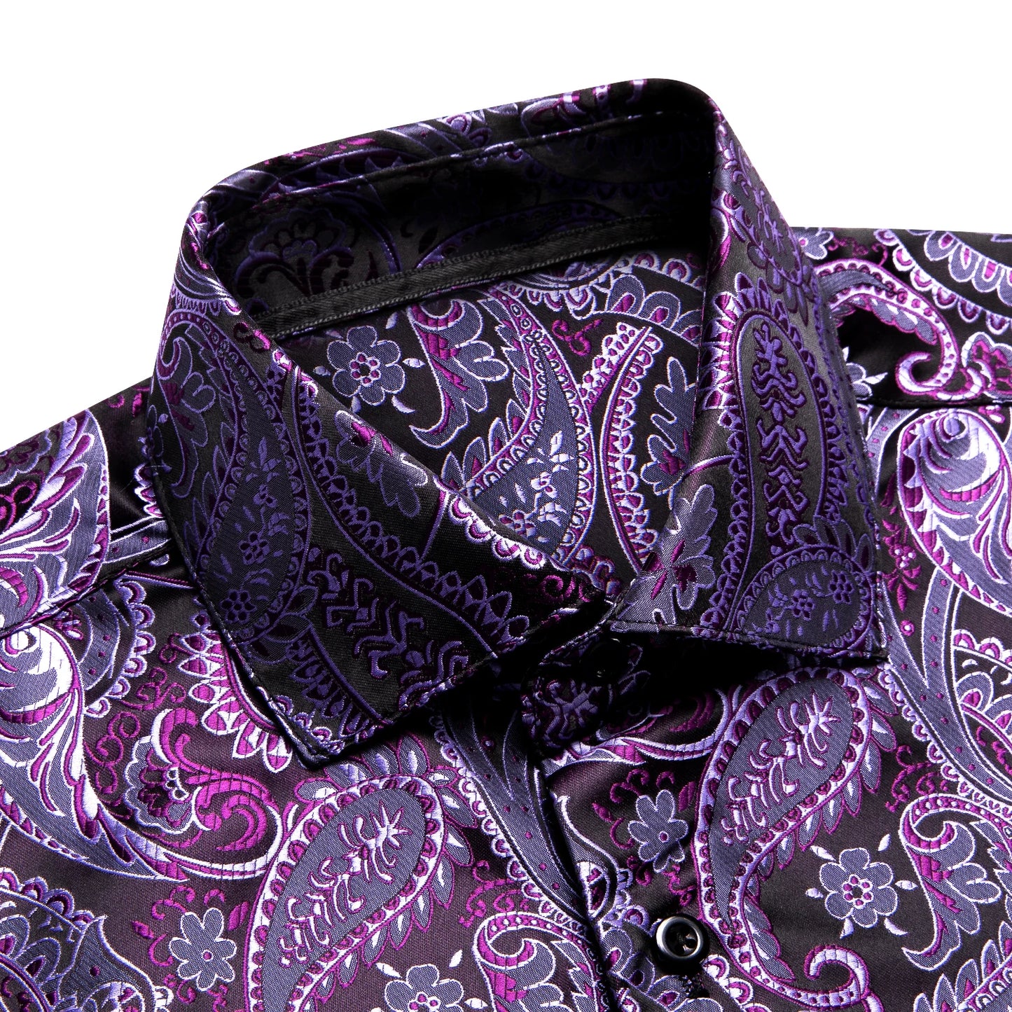 Hi-Tie Mens Shirts Jacquard Paisley Floral Long Sleeve Lapel Shirt Blouse Outerwear Wedding Office Breathable High Quality
