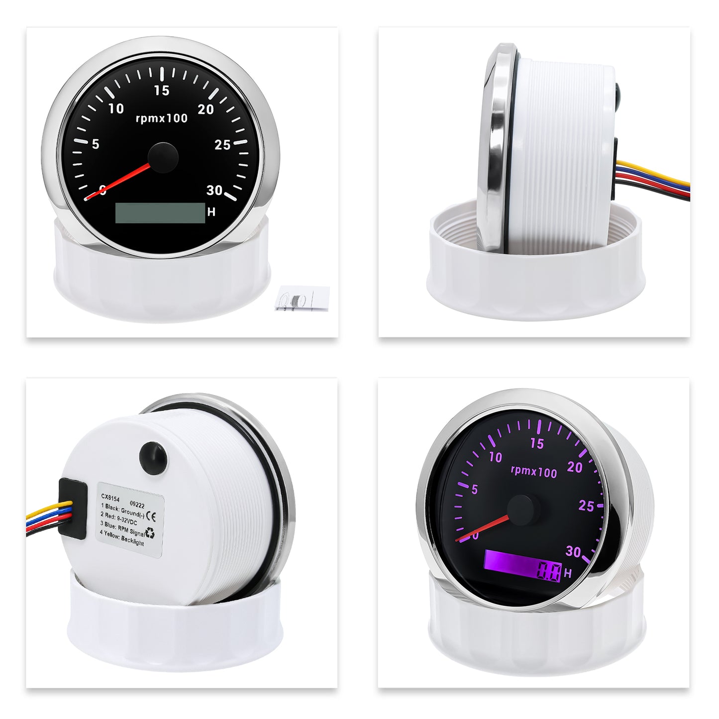 AD 85MM Tachometer with LCD Hour Meter For Marine Boat Car RPM Gauge 0-3000 4000 8000 RPM Meter Tach Sensor 7Colors Backlight