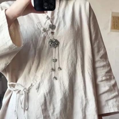 Autumn Fashion Woman Blouse 2024 Lace-up Vintage Blusa Mujer Long Sleeve Korean Women's Shirts Cotton Linen Solid Casual Camisas