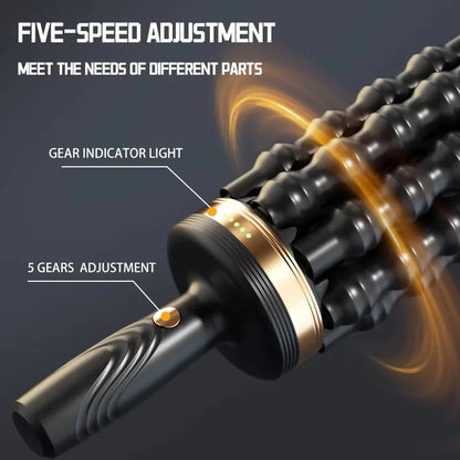 Rechargeable Rolling Percussive Massager with 36 Massage Points, Handheld Roller with Base for Foot, Back, and Leg Muscle Pain
