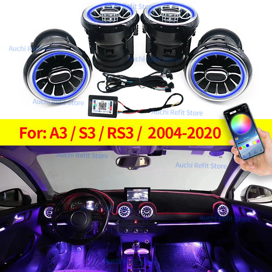 256 Colours LED Air Vents For Audi A3 S3 RS3 8V 8Y 8P 2004-2020 Car Dashboard  Ambient Light Air Conditioner Outlet Nozzle Refit