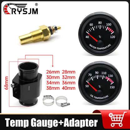 52MM Water Temperature / Oil Temp 12V Car Gauge + 26MM-40MM Adapter With Temp Sensor Collocation Car Accessories For All Vehicle