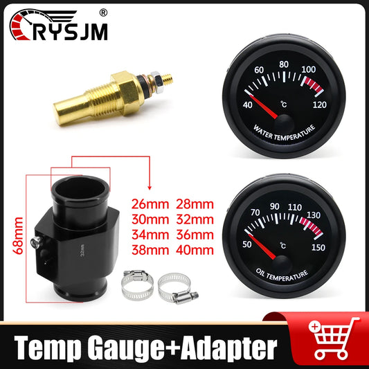 52MM Water Temperature / Oil Temp 12V Car Gauge + 26MM-40MM Adapter With Temp Sensor Collocation Car Accessories For All Vehicle