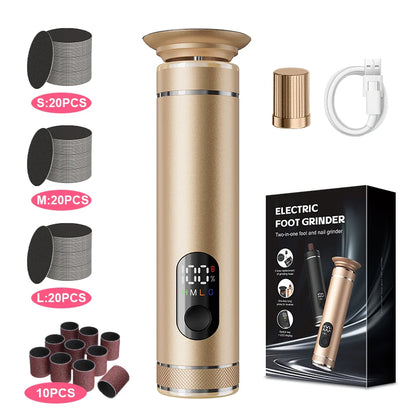 Aluminum Alloy  2 in 1 ElectricFoot Callus Remover with 60pcs Sandpaper Discs, Adjustable Foot File Nail Polisher With Gift Box