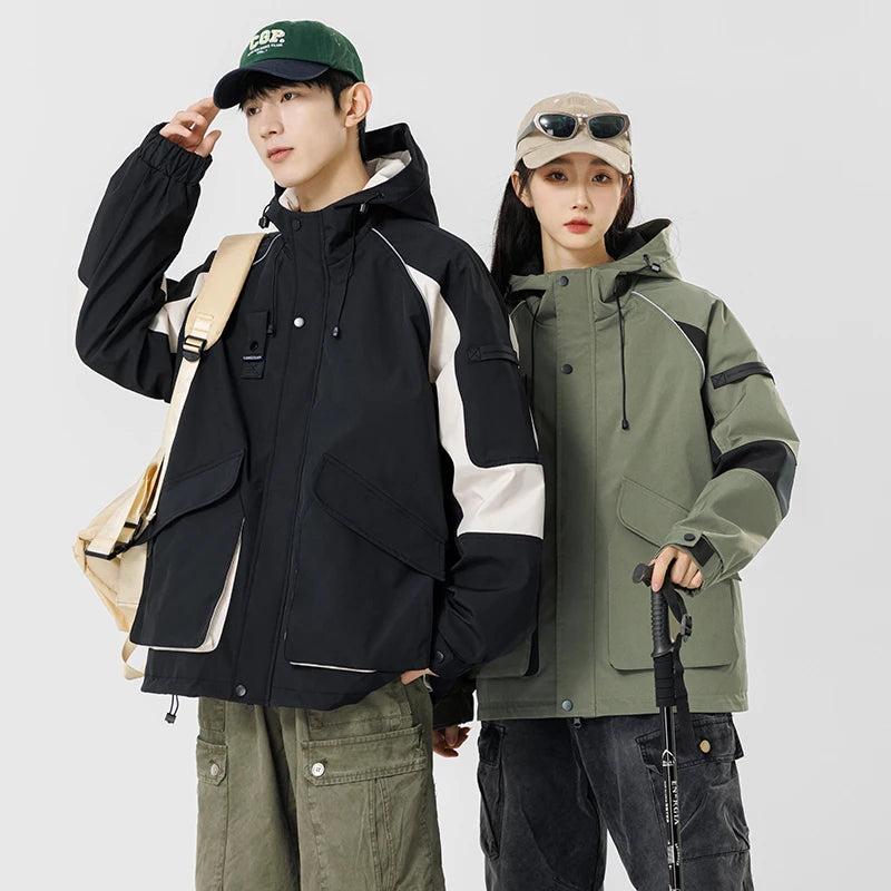 Men's Jackets Hooded Patchwork Coat Spring Fashion Casual Outerwear Women Autumn Outdoor Couple Clothes Loose Coats Streetwear