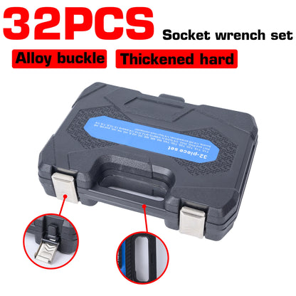 Iron-Strong! Durable 32-Piece Multifunctional Ratchet Socket Tool Box Set, All-In-One Socket Ratchet Wrench Set, Universal Tool Box for Auto Repair and Home Maintenance