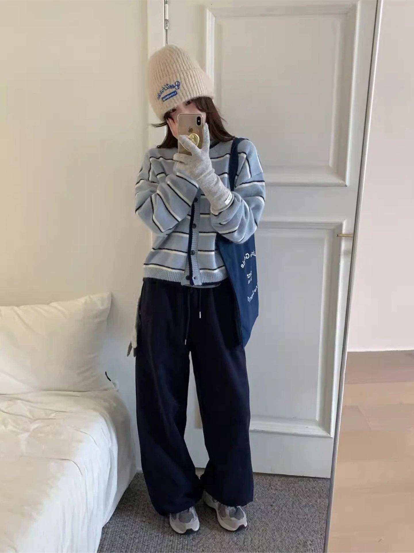 Fleece Lined Wide Leg Pants Korean Style Casual Heart Pocket Sweatpants Loose Thickened Casual Pants for plus Size Women
