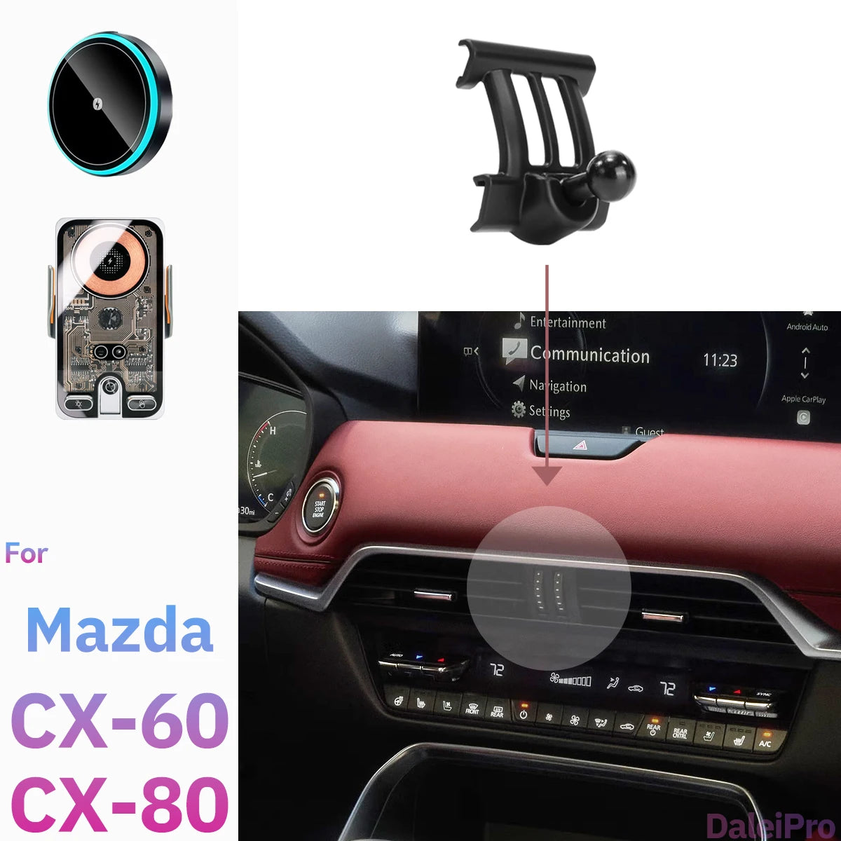 For Mazda CX60 CX80 CX-60 CX-80 Car Phone Holder Wireless Charger Magsafe Holder Auto Clamping Strong Magnet Mazda Accessories