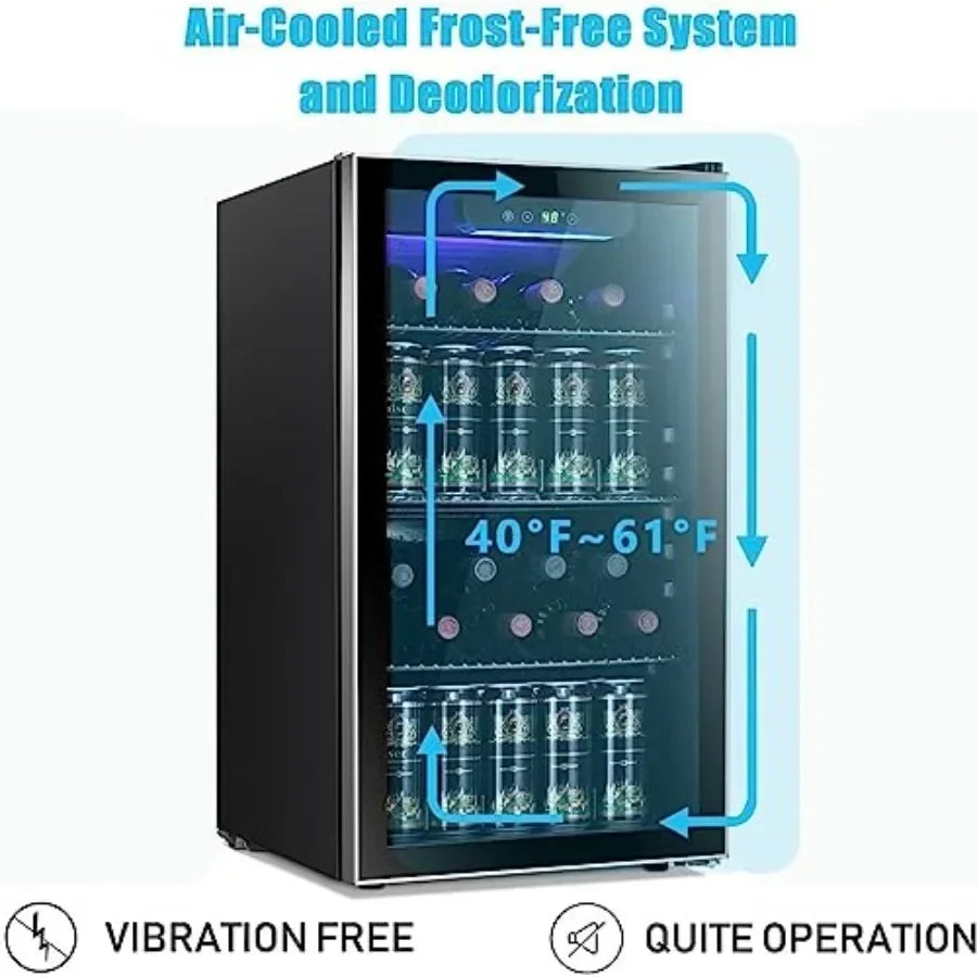 26 Bottle 130 Can Wine Cooler/Cabinet Beverage Refrigerator Mini Wine Cellar Beer Soda Clear Glass Door Bar Fridge Quiet Compre