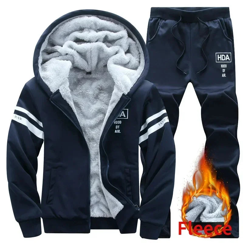 2025 Plus 6XL  Winter Men's Casual Sports Plush Set Hooded Coat Korean Edition Warm and Thickened Two Piece Set Clothes for Men