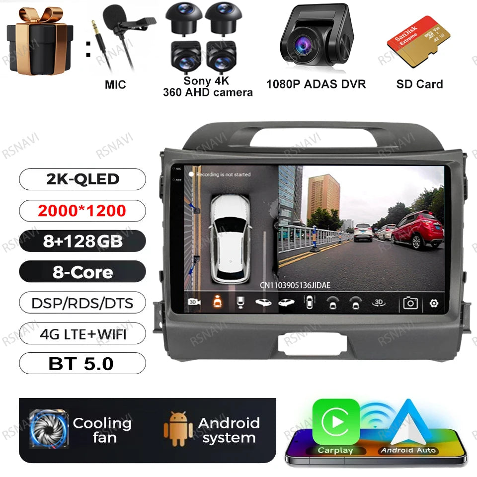 Car Radio Android 15 For KIA Sportage 2010 2011 2012 2013 2014 2015 2016 5G WIFI Qualcomm Navigation DSP Stereo Multimedia GPS