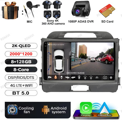 Car Radio Android 15 For KIA Sportage 2010 2011 2012 2013 2014 2015 2016 5G WIFI Qualcomm Navigation DSP Stereo Multimedia GPS