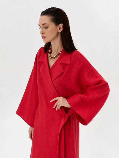 Tossy Casual Loose Lace-Up Dress Female Lapel Long Sleeve High Waist Solid Autumn 2025 New Bandage Dress Women's Commute Dress