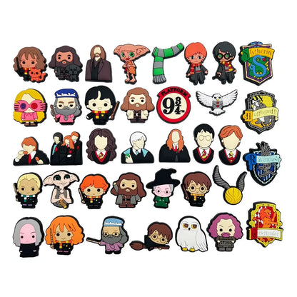 17-100Pcs Hot Toys Harry Potter Shoe Charms Accessories DIY Cartoon Clog Sandal Shoes Decoration Buckle Kids Party Gifts