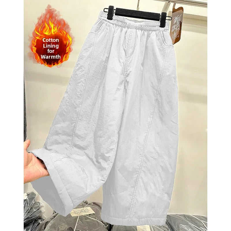 Winter New plus Size Cotton Wide Leg Pants Elastic Waistband Casual Loose Slimming Versatile High Waist Cotton Trousers