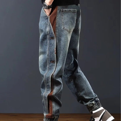 High end workwear jeans for men in autumn and winter, trendy brand, rugged and handsome pants, American style, personalized desi