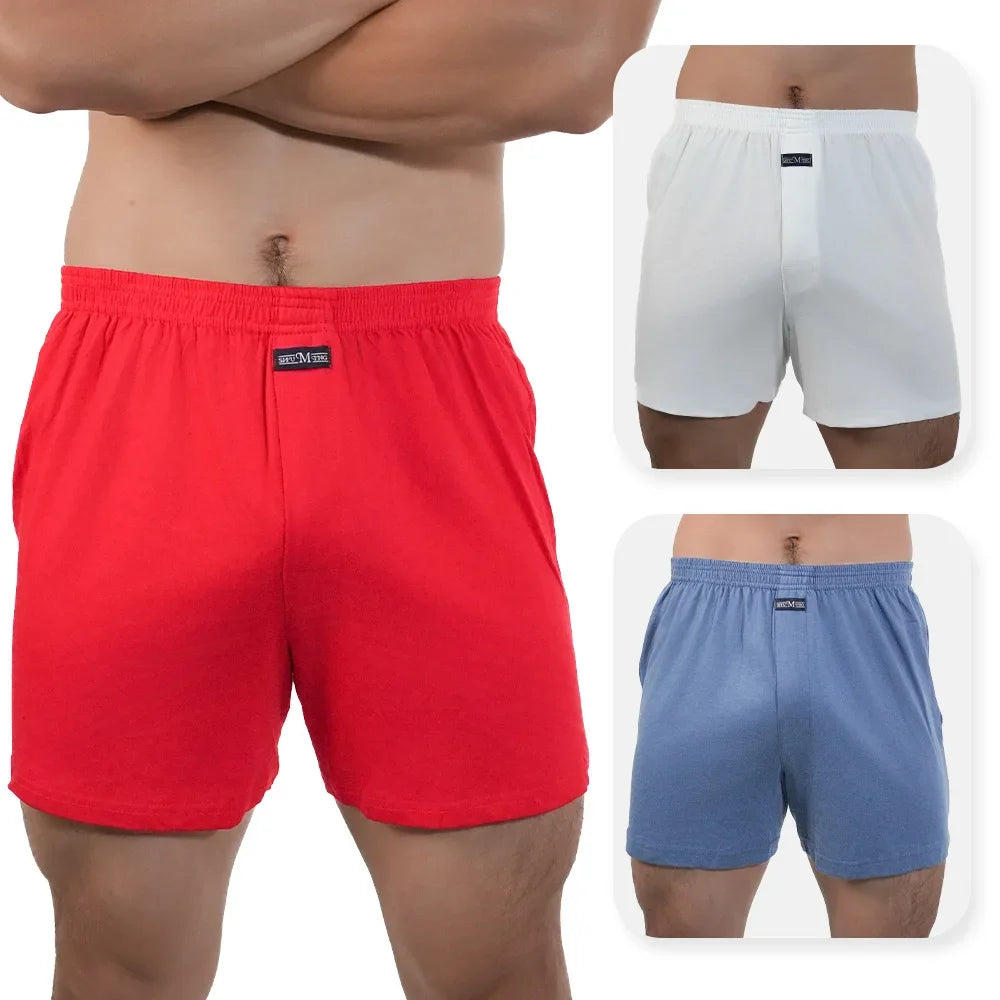 3pcs Mens High Waist Boxers Briefs 100% Cotton Plus Size Sleepwear Elastic Waistband Lounge ARO Pants Home Wear Comfort 50-140kg