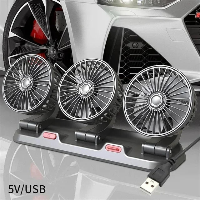 Car Fan 360° Adjustable 1/2/3 Head Air Fan Automotive Electric Fan USB/12V/24V Fan 2 Speeds Car Silent Fan for Home Desk Car