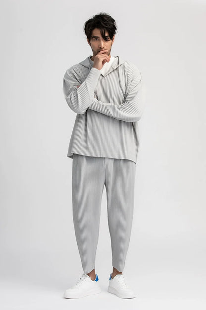 Miyake Pleated Pants Solid Tapered Pants Pencil Pants Four-season Casual Bottoms Japenese Streetwear Miyake Men