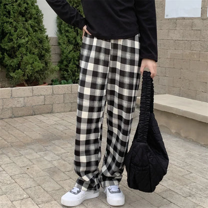 Shearling Lined Plaid Pants Women Winter High Waist Flared Trousers Straight Leg Warm Fleece Thermal Bottoms for Women Casual