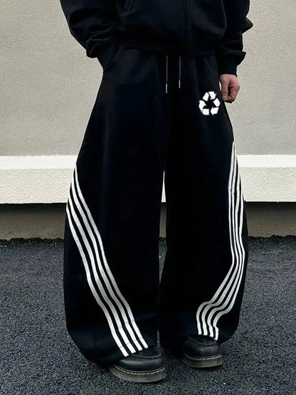 Loose Men's Slogan Graphic Drawstring Waist Sweatpants，Outdoor fashionable sports pants, personalized street men's sanitary pant