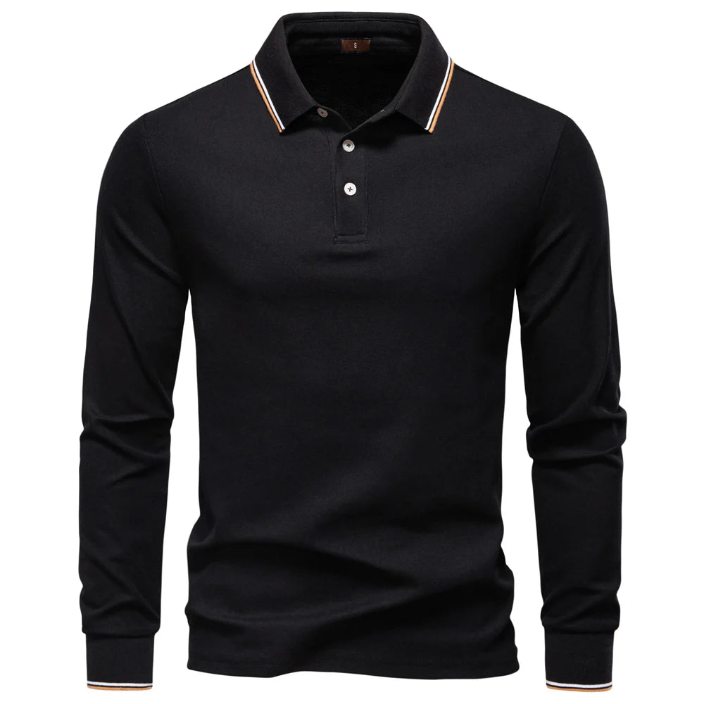 AIOPESON Men's Henley Neck Polo Shirt Cotton Solid Color Long Sleeve Autumn Winter Premium Luxury Mens Top
