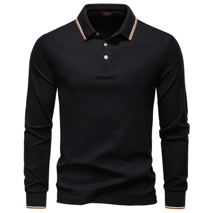 AIOPESON Men's Henley Neck Polo Shirt Cotton Solid Color Long Sleeve Autumn Winter Premium Luxury Mens Top