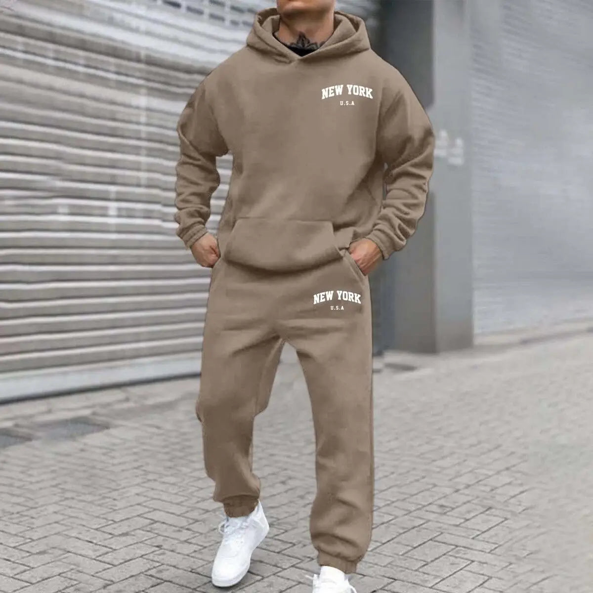 Amazon Cross-Border Hot Selling New Arrival Men's and Women's Streetwear Trendy Fleece Hooded Print Sweatshirt Set Bestseller