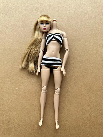 1/6 Scale Multi-jointed Fashion Doll Heads with Bangs Pony Tail Super White Beige Dark Brown Skin Tone PP Doll Figures for Colle