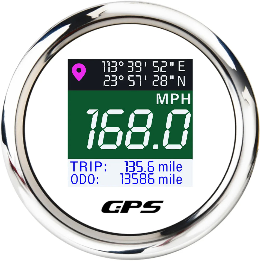 52mm GPS Speedometer Odometer Adjustable LCD Odometer Speed Gauge with GPS Antenna for Boat Car Motorcycle Motor Yacht