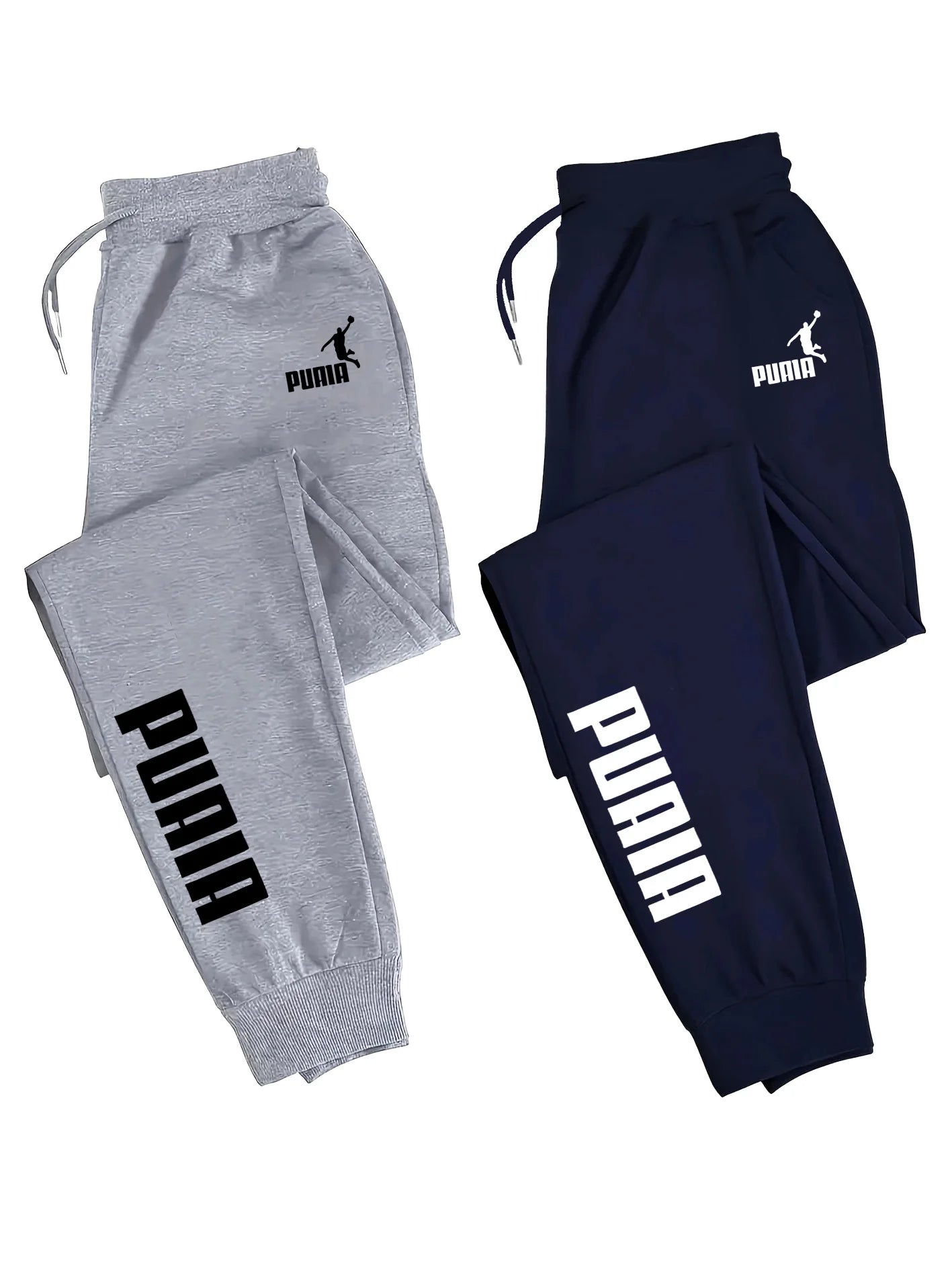 2-Pack Men's Polyester Joggers, Drawstring Waist, Wrinkle-Resistant, Breathable, Slim-Fit, Cuffed Hem, Smooth Drape, Swe