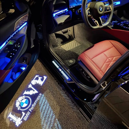 2PCS brand new LOVE badge HD style car door welcome light for BMW love decoration accessories car logo light.