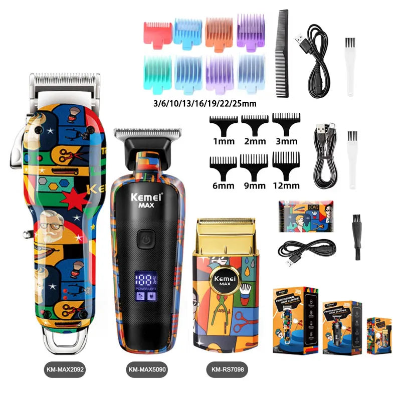 Kemei Rechargeable Graffiti Pattern Electric Hair Clipper Professional Barber Trimmer Man Shaver Km-MAX2092 KM-MAX5090 KM-RS7098