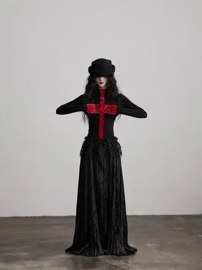 Erwofeina Gothic Patchwork Women's T-shirt Black Long Sleeve Turtleneck Slim 2000s Clothes Y2k Tees Female Clothing Autumn Tops