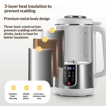 1.2L Soymilk Machine Stainless Steel Electric Milk Frother Multifunctional Large Capacity Household Blender