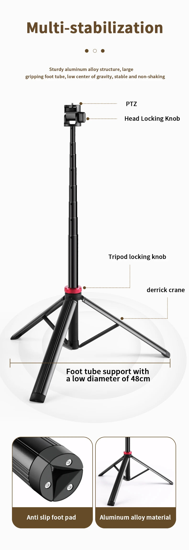 2M Portable Universal Tripod Aluminum Alloy Lamp Holder for 1/4 screw Fill Light Lightweight Camera Action Camera