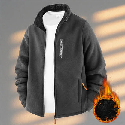 Men's Polar Fleece Jacket Winter Windproof Stand Collar Coat Zip-Up Thermal Fleece Lined Hoodie Casual Warm Outwear Clothing Top