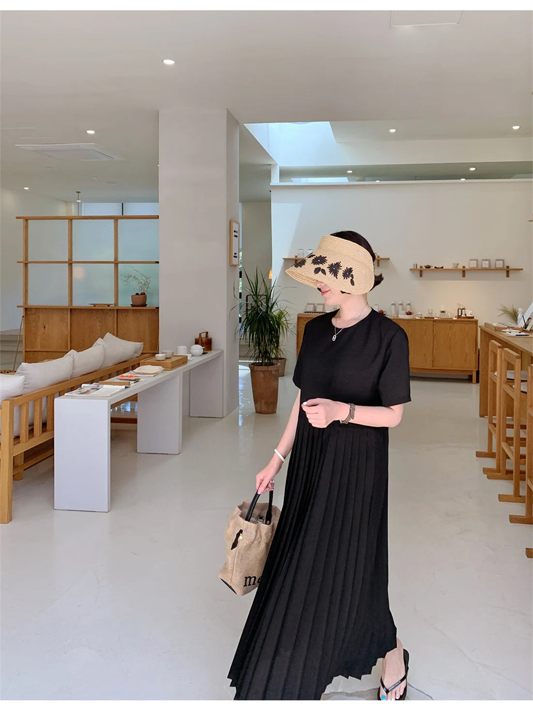 Elegant Short Sleeve Midi Dress for plus Size Women Summer Loose Slimming T-Shirt Long Skirt High Waist Pleated Dress