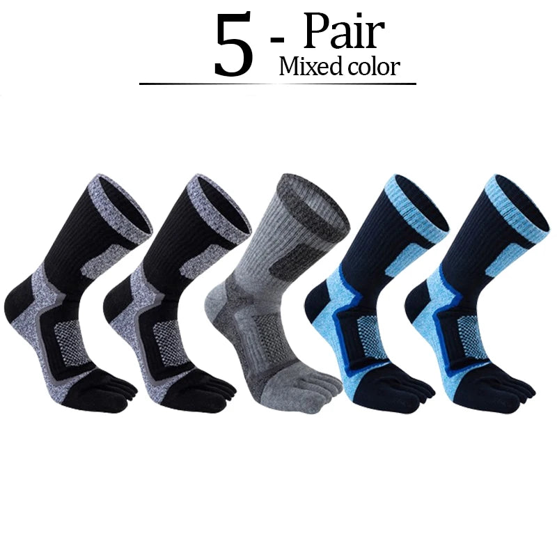 5 Pairs/lot Toe Sport Tube Socks Man Thick Compression Mesh Endurable Fitness Bike Run Outdoor Basketball Travel 5 Finger Socks
