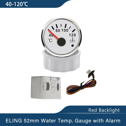 ELING 52mm Water Temperature Gauge 40-120℃ with Red Backlight and Light Alarm for Car Motorcycle Boat Truck Yacht Universal